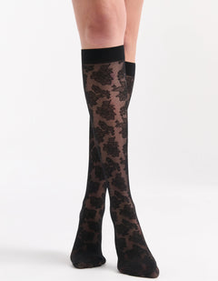 CARLINA FLORAL KNEE HIGH - NERO