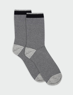 LINA FINE STRIPE CREW SOCK - BLACK
