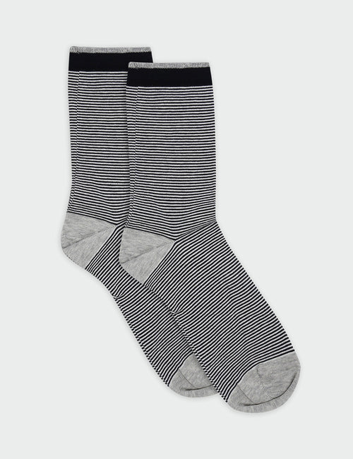 LINA FINE STRIPE CREW SOCK - BLACK