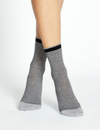 LINA FINE STRIPE CREW SOCK - BLACK