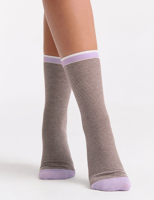 LINA FINE STRIPE CREW SOCK - ESPRESSO
