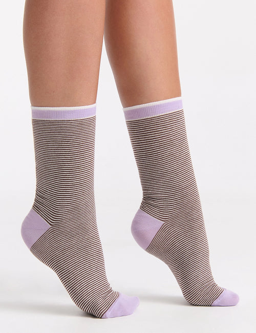 LINA FINE STRIPE CREW SOCK - ESPRESSO