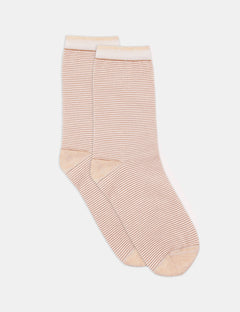 LINA FINE STRIPE CREW SOCK - FAWN