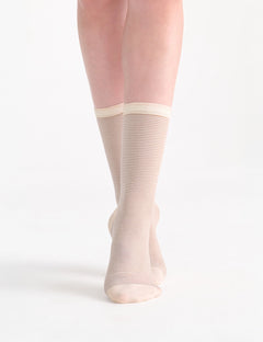LINA FINE STRIPE CREW SOCK - FAWN