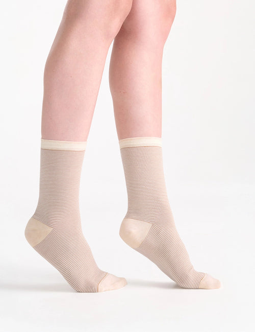 LINA FINE STRIPE CREW SOCK - FAWN
