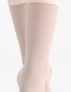 LINA FINE STRIPE CREW SOCK - FAWN