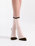 LINA FINE STRIPE CREW SOCK - ROSETTE