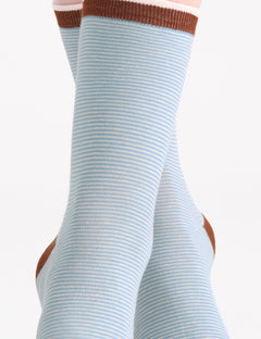 LINA FINE STRIPE CREW SOCK - TIDE