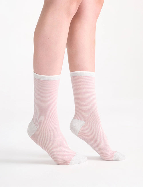 LINA FINE STRIPE CREW SOCK - TULLE