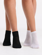 MERCERISED COTTON LOW CUT SOCK 2 PACK - BIANCO/NERO