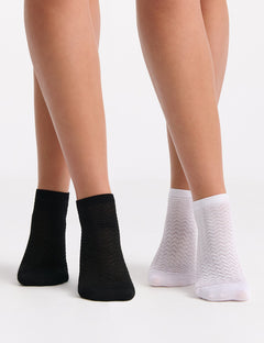MERCERISED COTTON LOW CUT SOCK 2 PACK - BIANCO/NERO