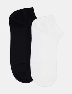 MERCERISED COTTON LOW CUT SOCK 2 PACK - BIANCO/NERO