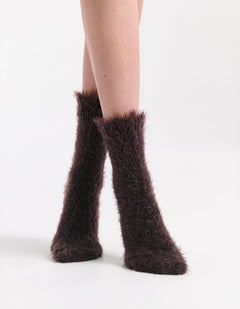 FURRY PLUSH SOCK - CHOCOLATE