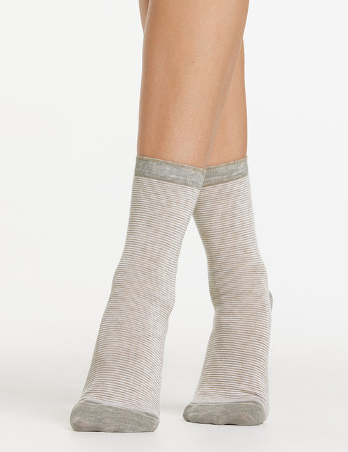 LINA FINE STRIPE CREW SOCK - NUTMEG