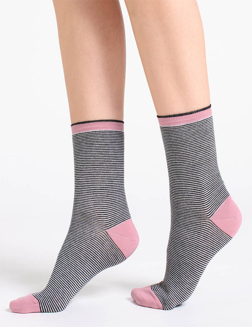 LINA FINE STRIPE CREW SOCK - BLACK