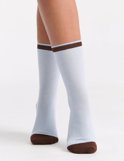 LINA FINE STRIPE CREW SOCK - CAPRI