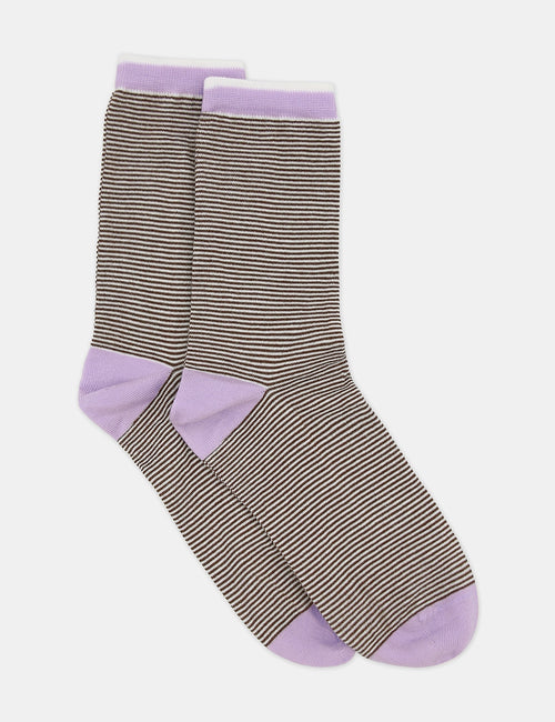 LINA FINE STRIPE CREW SOCK - ESPRESSO