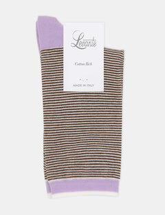 LINA FINE STRIPE CREW SOCK - ESPRESSO