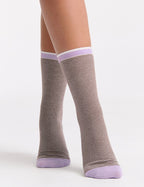 LINA FINE STRIPE CREW SOCK - ESPRESSO