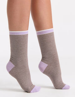 LINA FINE STRIPE CREW SOCK - ESPRESSO