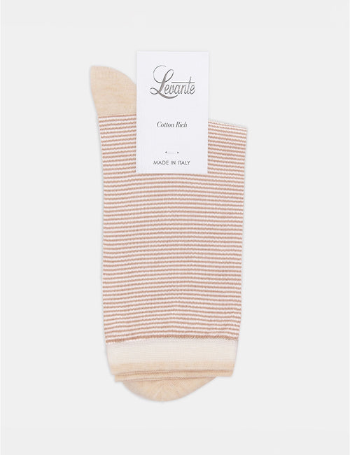 LINA FINE STRIPE CREW SOCK - FAWN