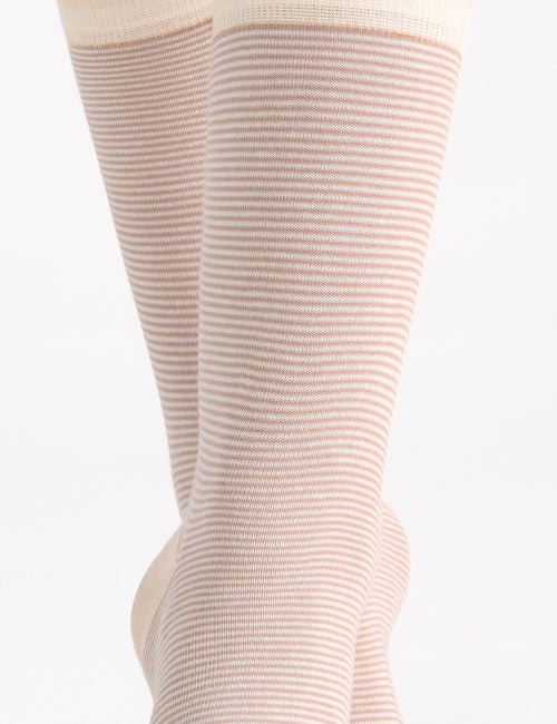 LINA FINE STRIPE CREW SOCK - FAWN