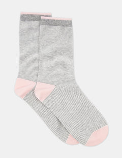 LINA FINE STRIPE CREW SOCK - GREY MARLE
