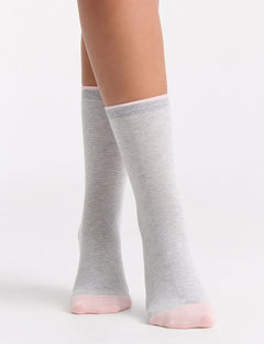 LINA FINE STRIPE CREW SOCK - GREY MARLE