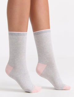 LINA FINE STRIPE CREW SOCK - GREY MARLE