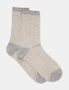 LINA FINE STRIPE CREW SOCK - OATMEAL