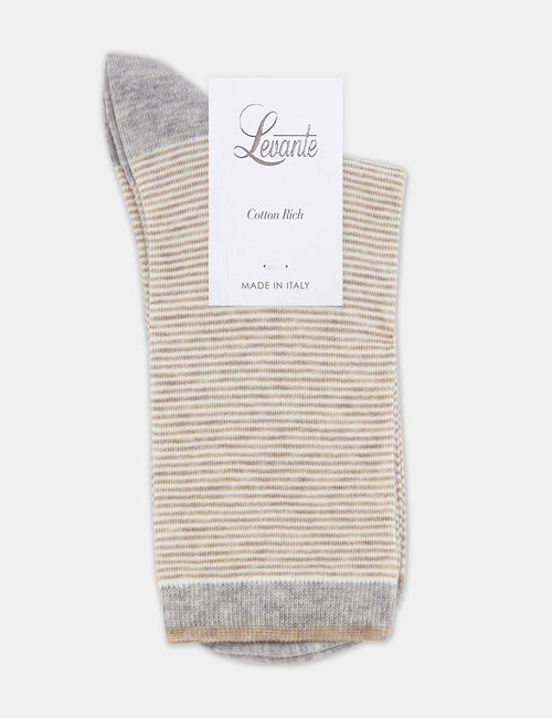 LINA FINE STRIPE CREW SOCK - OATMEAL