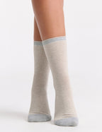 LINA FINE STRIPE CREW SOCK - OATMEAL