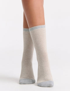 LINA FINE STRIPE CREW SOCK - OATMEAL