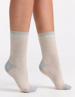 LINA FINE STRIPE CREW SOCK - OATMEAL
