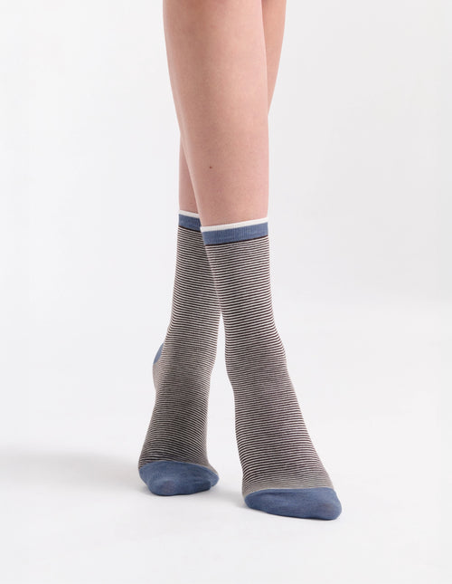 LINA FINE STRIPE CREW SOCK - RIVERSTONE
