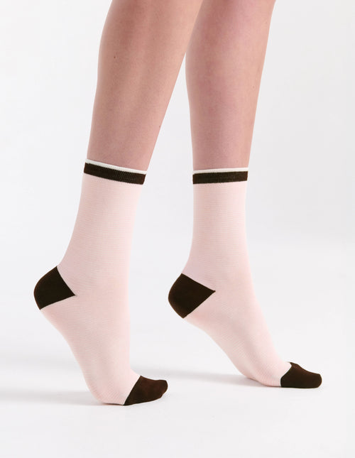 LINA FINE STRIPE CREW SOCK - ROSETTE
