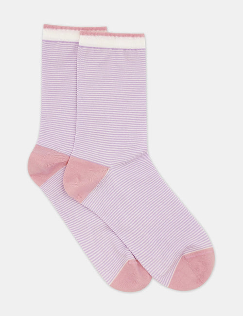 LINA FINE STRIPE CREW SOCK - TULIP