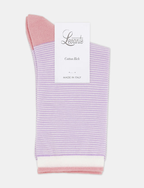 LINA FINE STRIPE CREW SOCK - TULIP
