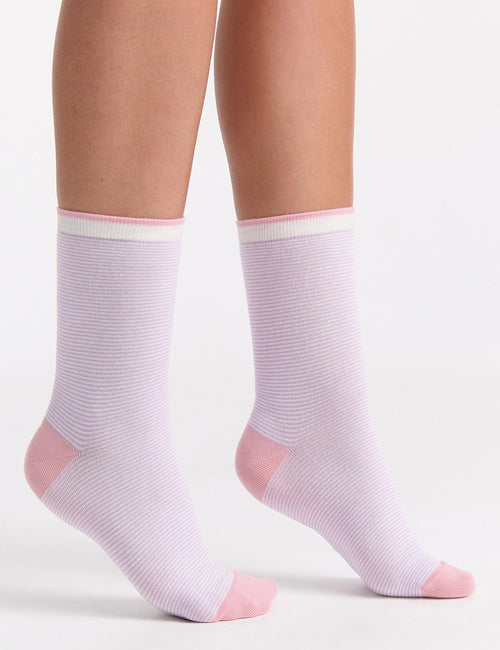 LINA FINE STRIPE CREW SOCK - TULIP
