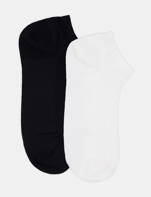 MERCERISED COTTON LOW CUT SOCK 2 PACK - BIANCO/NERO