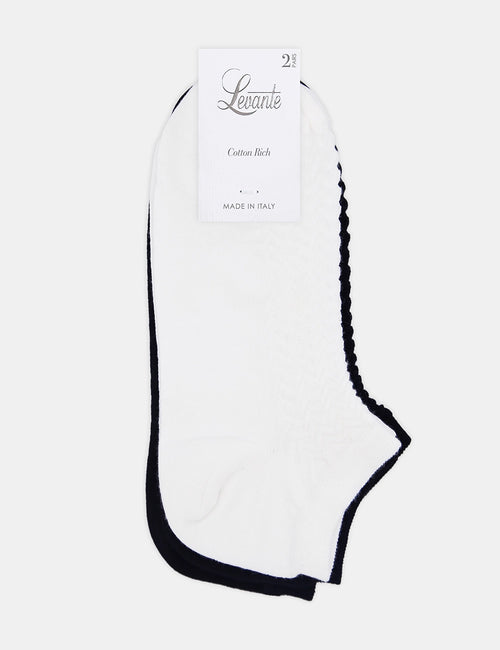 MERCERISED COTTON LOW CUT SOCK 2 PACK - BIANCO/NERO