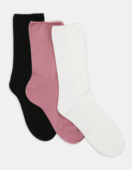 COMFORT TOP SOCK 3PP - WHITE/BLACK/ROSEWOOD
