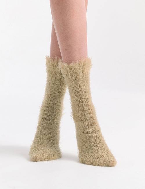 FURRY PLUSH SOCK - BISCUIT