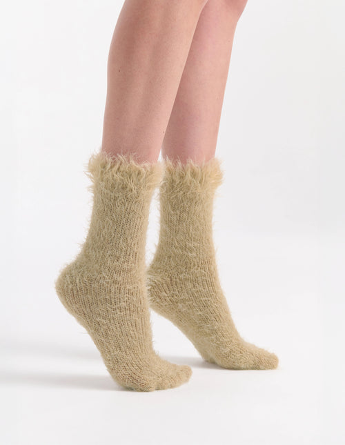 FURRY PLUSH SOCK - BISCUIT